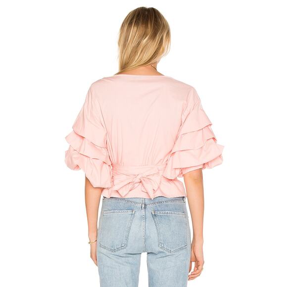 NWT LIONESS Esmerelda Wrap Top in Blush Size Small Pink Puff Sleeve Ruffles Sexy - Picture 4 of 16